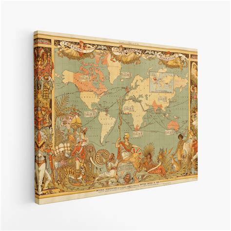 Vintage World Map Canvas World Map Showing The British Etsy