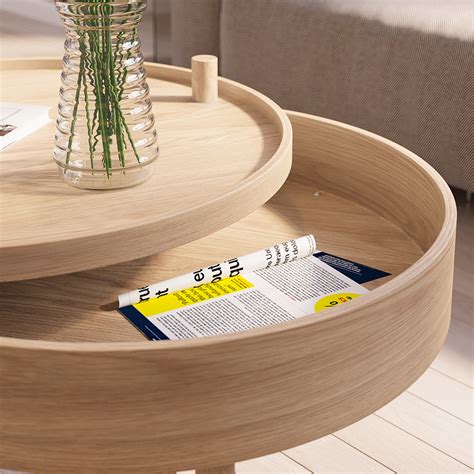 Modern Round Wood Rotating Tray Coffee Table With Storage And Metal Legs