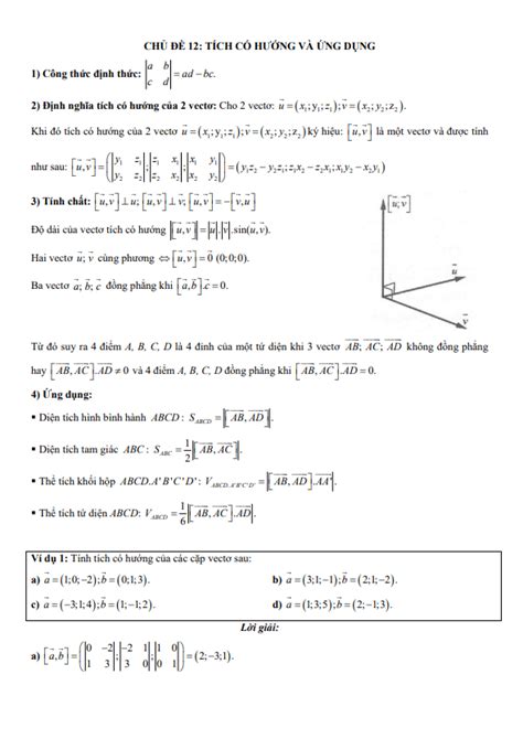 Chuyên đề Trắc Nghiệm Tích Có Hướng Của Hai Vectơ Và ứng Dụng