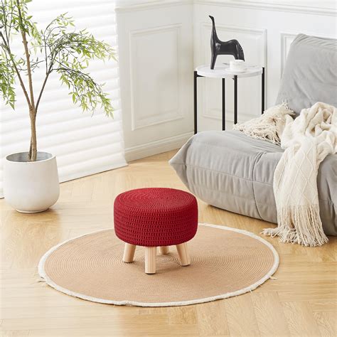 Wimarsbon Pouf Ottoman Cotton Knitted Boho Footstool Round