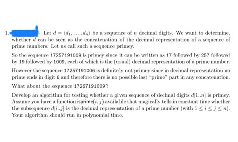 Solved Let Dd1dotsdn ﻿be A Sequence Of N ﻿decimal