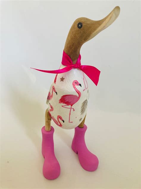 Decorated Wooden Ducks In Wellies Flamingo Print T Sets Available