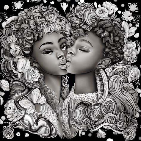 Intricately Rendered Dark Skin Lesbian Goddesses Kissing Barbie