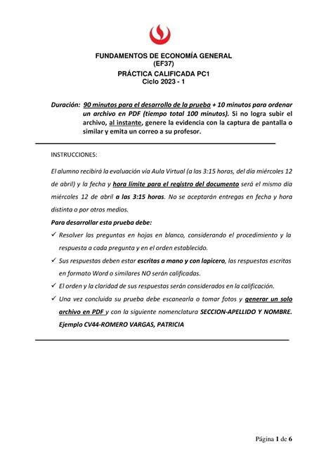 PC No1 Fund Econ 2023 PC 1 FUNDAMENTOS DE ECONOMÍA GENERAL EF37