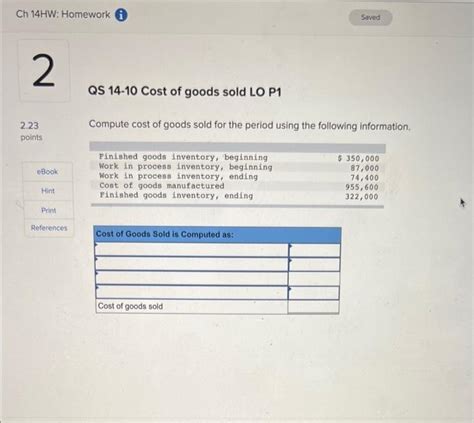 Solved Qs 14 10 Cost Of Goods Sold Lo P1 Compute Cost Of