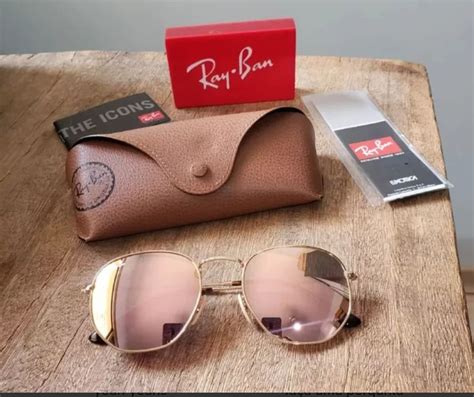 Óculos de Sol Ray ban Hexagonal Rb3548 Rose Espelhado Feminino Original