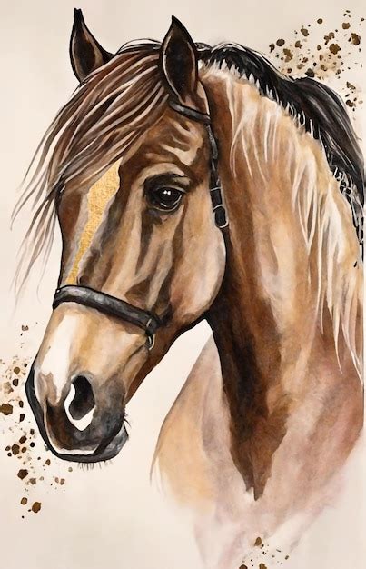 Uma Pintura Em Aquarela De Um Cavalo Uma Crina Preta Foto Premium