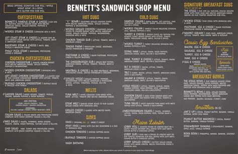 Menu — Bennetts Sandwich Shop