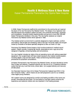 Fillable Online Kaiser Permanente Panorama City Opens New Hospital Fax