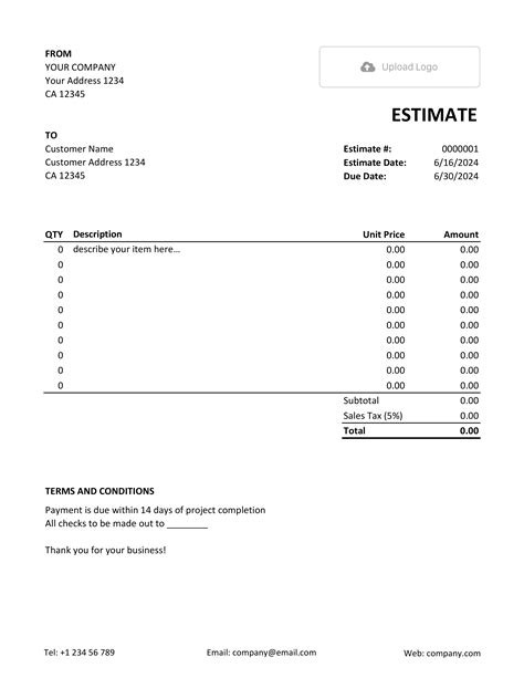 Free Excel Estimate Template Docelf