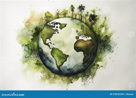 Green Earth Watercolor Art Hand Drawing Stock Illustration ...