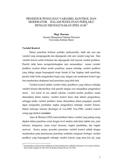 Prosedur Pengujian Variabel Kontrol Dan Moderator Dalam Penelitian Perilaku Dengan Menggunakan