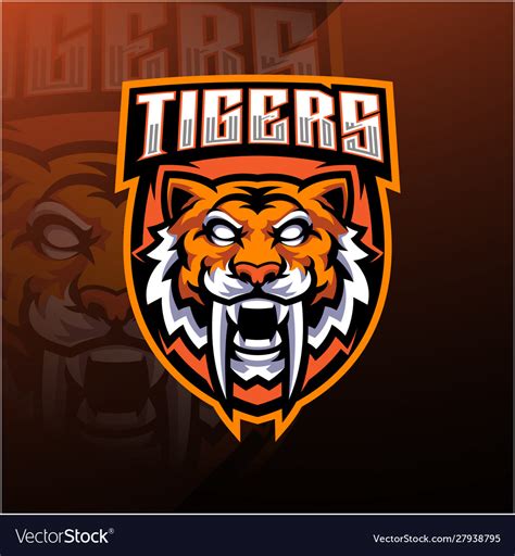 Tiger Head Esport Mascot Logo Design Royalty Free Vector