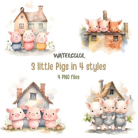 3 Little Pigs and Brick House Collection Adorable PNG Illustrations - Etsy