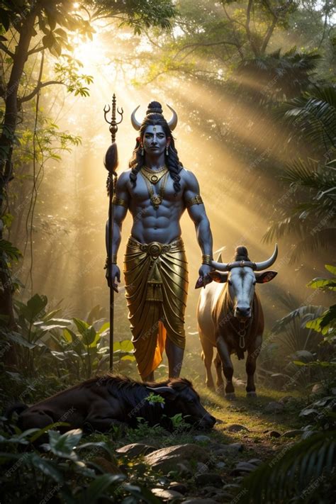 Premium Photo | Hindu God Shiva standing tall in the jungle with his beloved nandi _ Shiva with ...