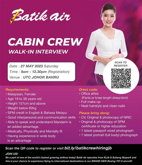 Batik Air Malaysia Cabin Crew Walk In Interview [johor Bahru] 27 May