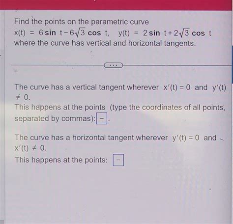 Solved Find The Points On The Parametric Curve