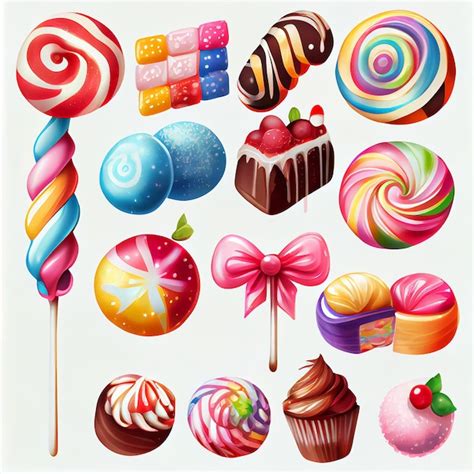 Premium Photo | Watercolor colorful candy clip art set isolated on ...