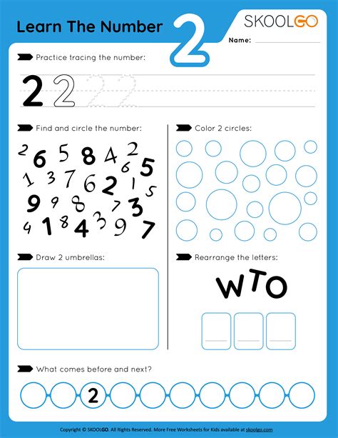 Learn The Number 2 - Free Worksheet for Kids - SKOOLGO