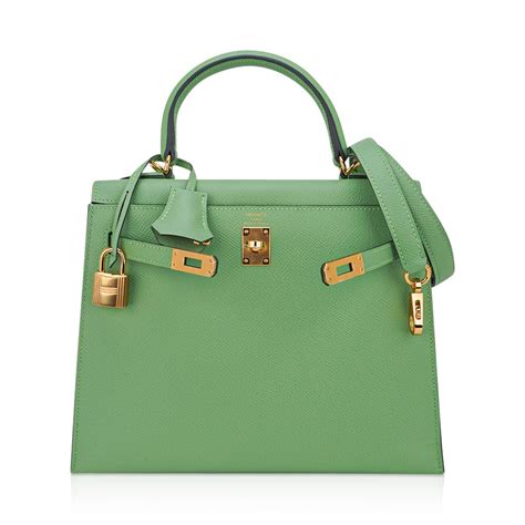 Hermes Kelly Sellier 25 Bag Vert Criquet Epsom Leather Gold Hardware