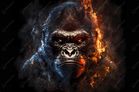 A Portrait Of A Gorilla Made Of Fire And Smoke Crystalika Premium