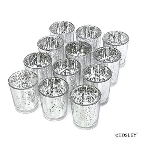 Hosley Set Of 12 Metallic Silver Votive Tea Light Glass Candle Holders