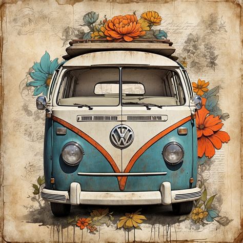 volkswagen van hippie art  stock photo public domain pictures