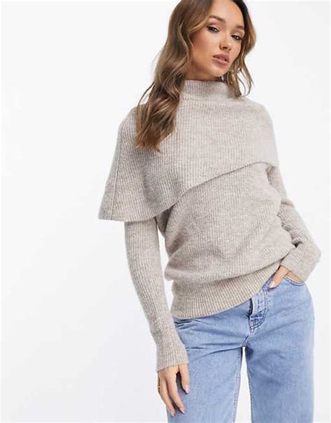 River Island Slouch Neck Sweater In Beige Asos