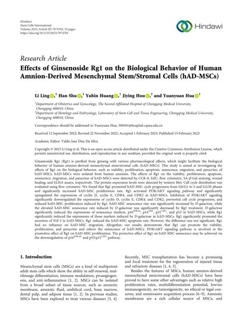 PDF Effects Of Ginsenoside Rg1 On The Biological Behavior Of Human