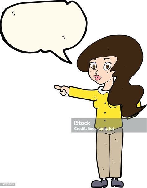 Cartoon Pretty Woman Pointing With Speech Bubble Stock Illustration