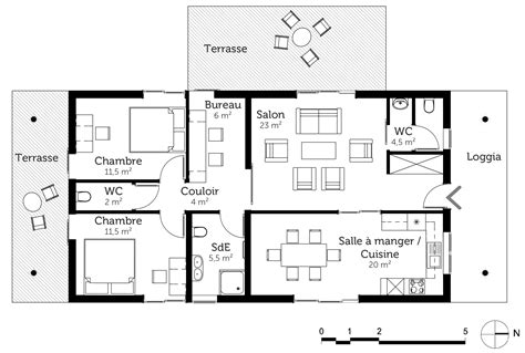 Plan maison moderne à toit plat de plain pied Ooreka