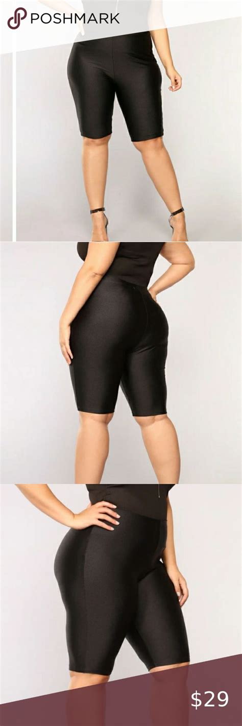 Plus Size Shiny Black Biker Shorts Stylish And Comfortable