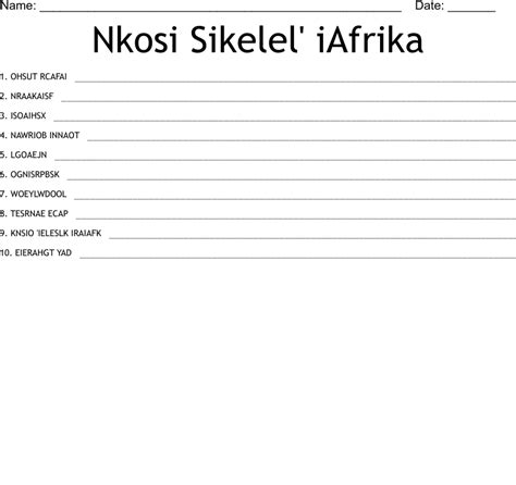 Nkosi Sikelel' iAfrika Word Scramble - WordMint