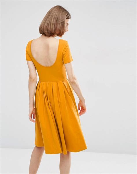 Image 2 Of ASOS Midi Pleated Skater Dress With Scoop Back Pleated