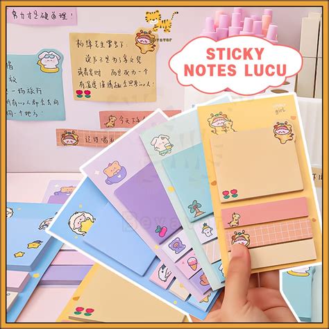 Jual ID Bevavar Sticky Notes Lucu 4 Line Paper Note Set Pembatas Buku