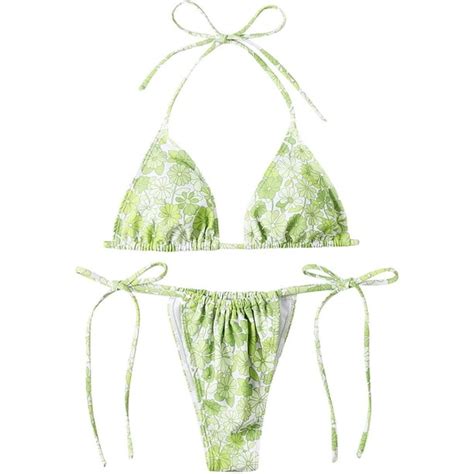 Soly Hux Womens Floral Print Halter Triangle Tie Side Bikini Set Two