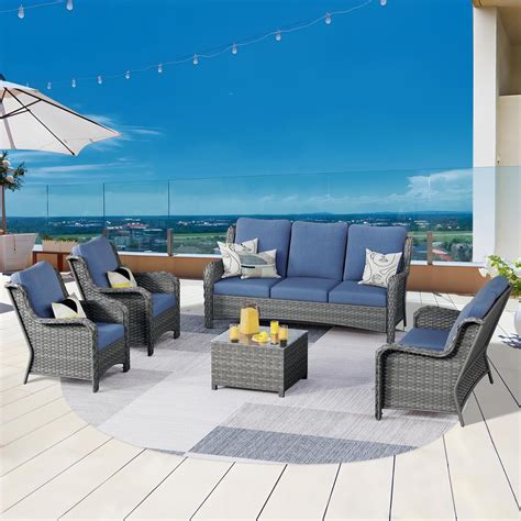 Ovios Janus Gray Piece Wicker Patio Conversation Seating Set With