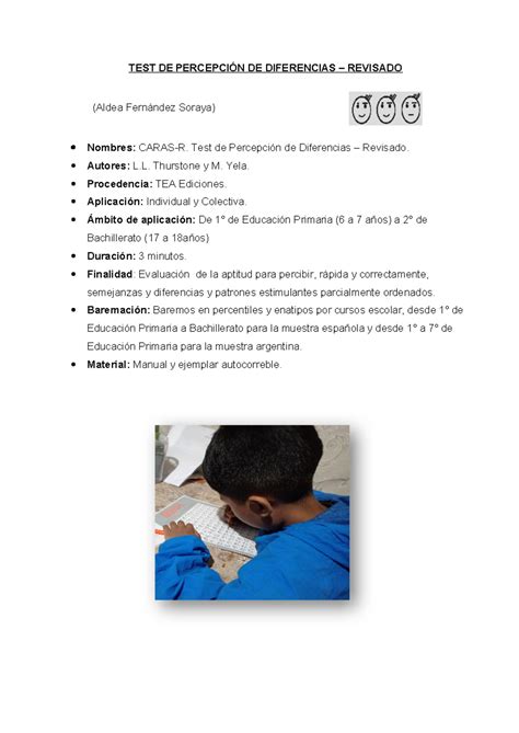 TEST DE Caras - notas - TEST DE PERCEPCIÓN DE DIFERENCIAS – REVISADO