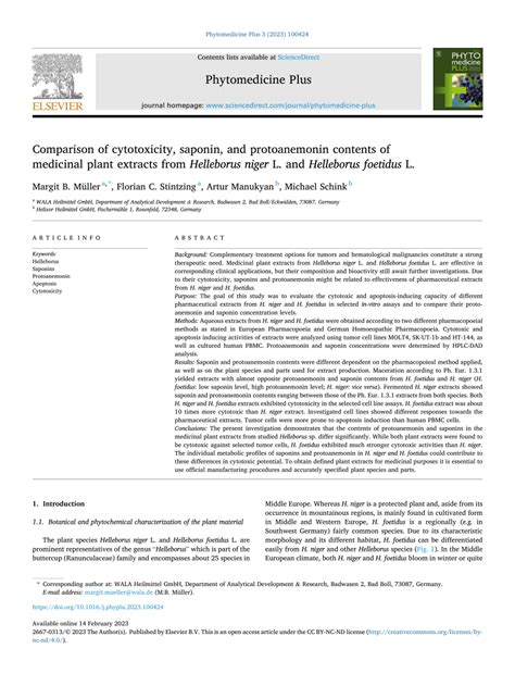 Pdf Comparison Of Cytotoxicity Saponin And Protoanemonin Contents