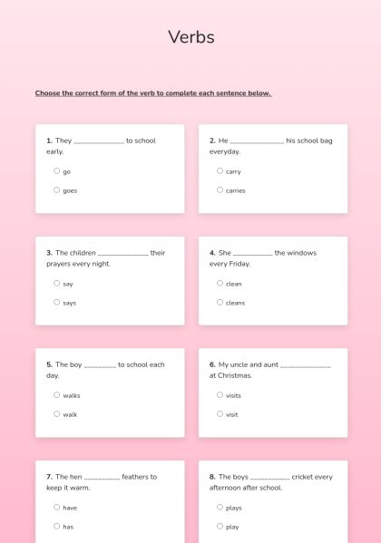 Verbs Interactive E Worksheet Quickworksheets