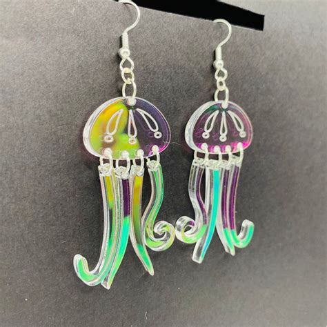 Jellyfish Iridescent Earrings Laser Cut Acrylic Earrings Etsy