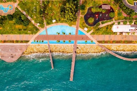 Aerial View Of Molos Promenade Park Of Limassol Cyprus With Beachfront