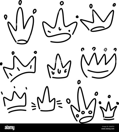 Set Of Hand Drawn Crowns Set Of Doodle Style Crowns Vector