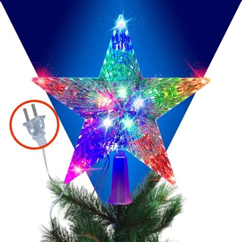 Estrella Navideña Luz Led Rgb 21cm Decoración Punta Árbol