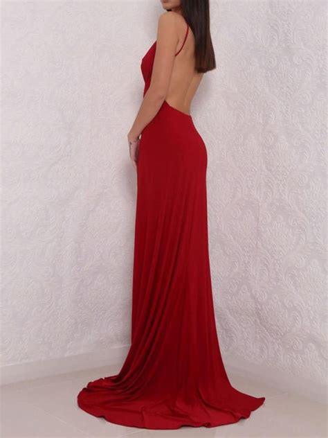 Sexy A Line V Neck Backless Burgundy Long Prom Dresses With High Slit