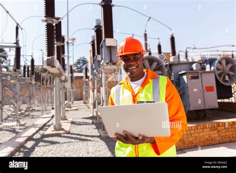 African Electrical Engineer In Substation High Resolution Stock