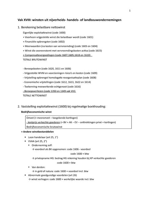 Vak Xviii Winsten Samenvatting Winsten Uit Of Berekening Belastbare