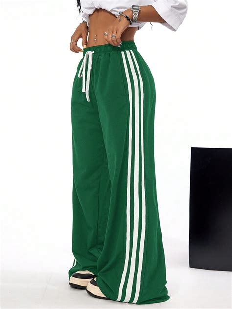 Shein Coolane Women Hip Hop Athleisure Cotton Woven Tape Wide Leg