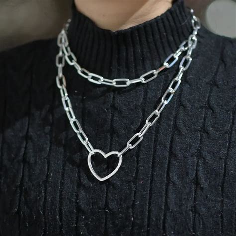 Big Heart Long Chain Choker Collar Necklace Harajuku Punk Choker Women