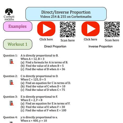 Direct And Inverse Proportion Gcse Questions Gcse Revision Questions Worksheets Library